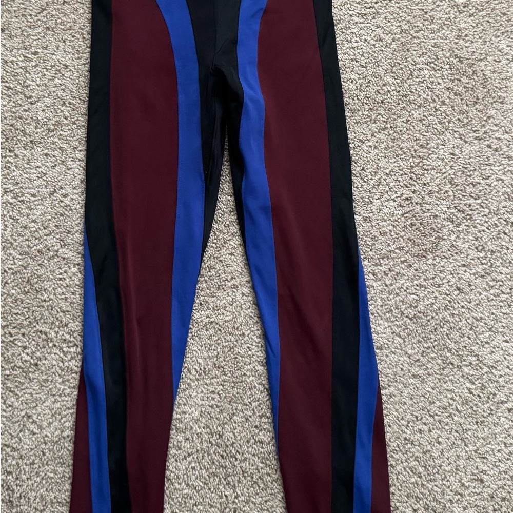 Mugler and H&M collab Colorblock Leggings with Blue and Black Stripes